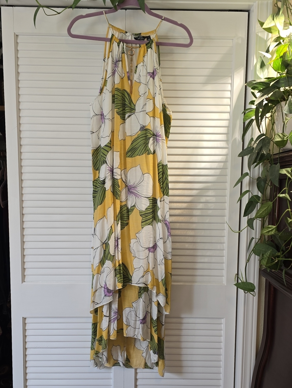 Mlle Gabrielle Yellow Floral High-Low Halter Dress